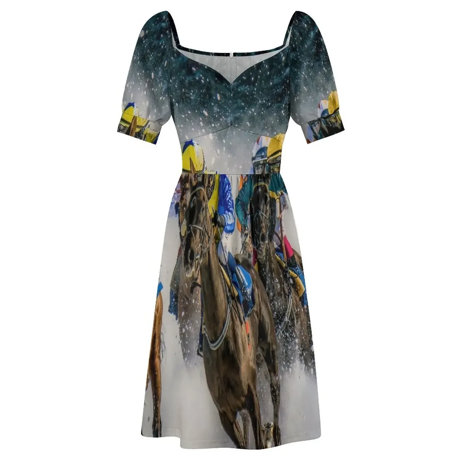 Horses racing sport graphic t shirt Short-Sleeved Dress Dress for pregnant women Long dresses