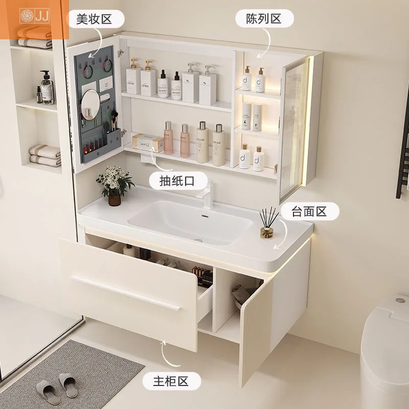 

Cream Wind Bathroom Cabinet Ceramic Integrated Basin Skin Sense Washbasin Cabinet Washbasin Cabinet Washbasin