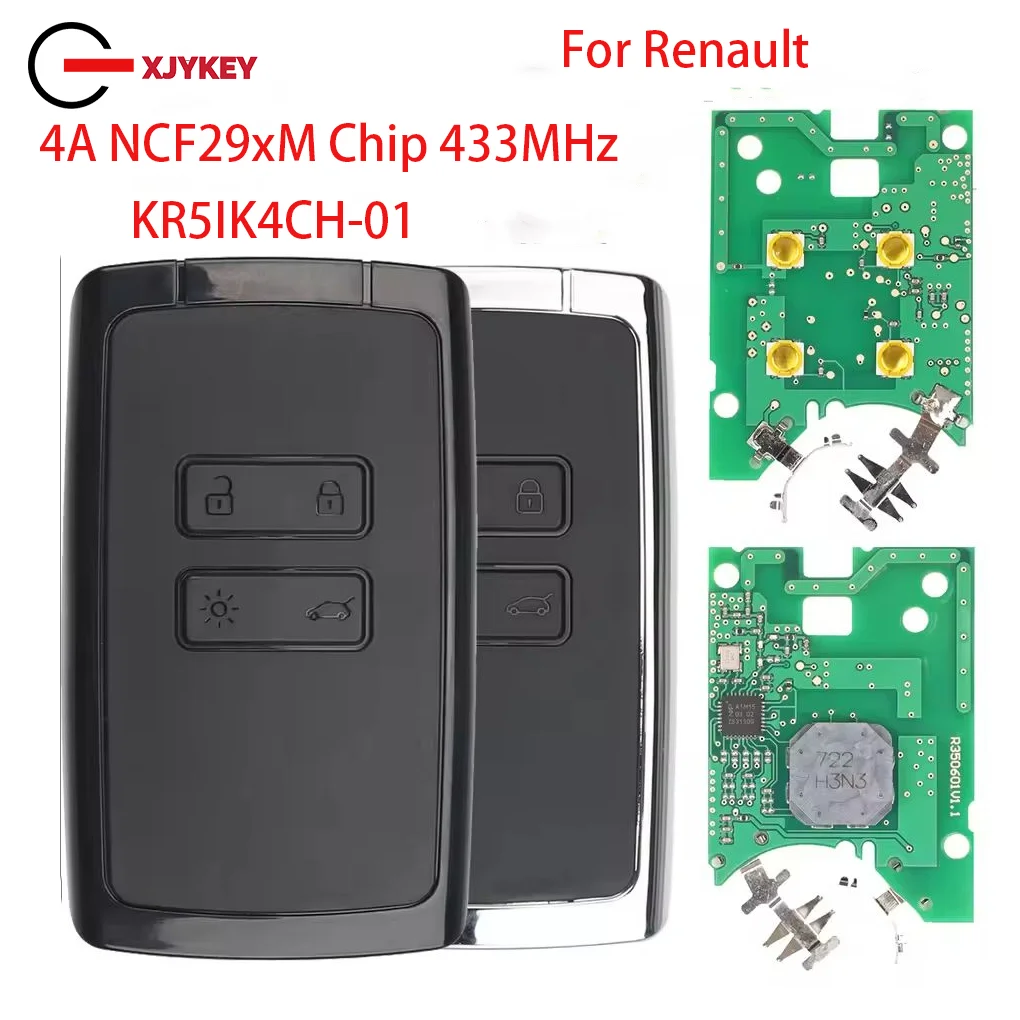 

XJY 4A NCF29xM чип 433 МГц автомобильный дистанционный ключ KR5IK4CH-01 для Renault Kadjar Clio5 Zoe2 Koleos Captur Scenic Megane 2016-2022