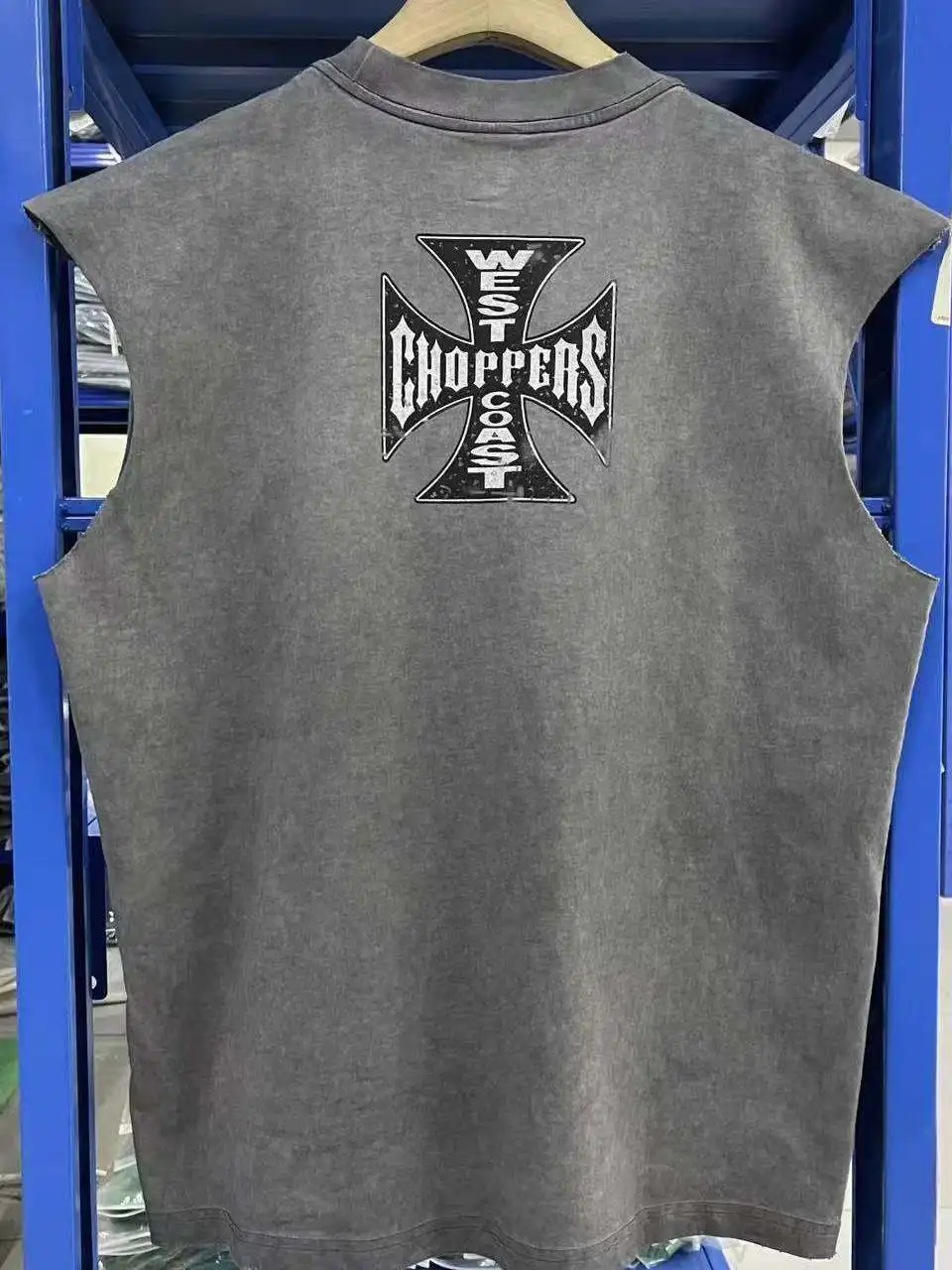 West Coast Choppers Skull Print Sleeveless T-Shirt Unisex Washed Casual Loose Fit Vest Cotton Short Sleeve round Neck Tee
