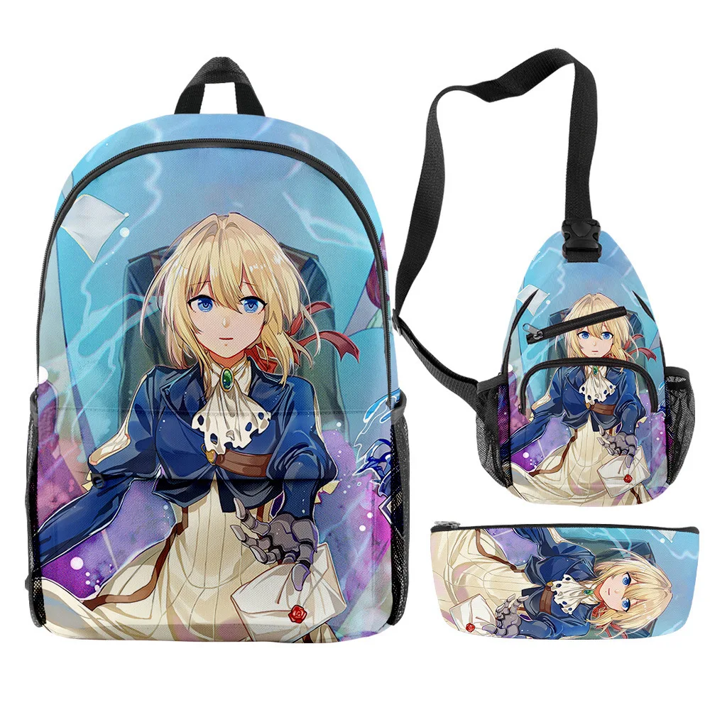 

Cartoon Popular Funny Violet Evergarden 3D Print 3pcs/Set pupil School Bags Travel Laptop Backpack Chest Bag Pencil Case