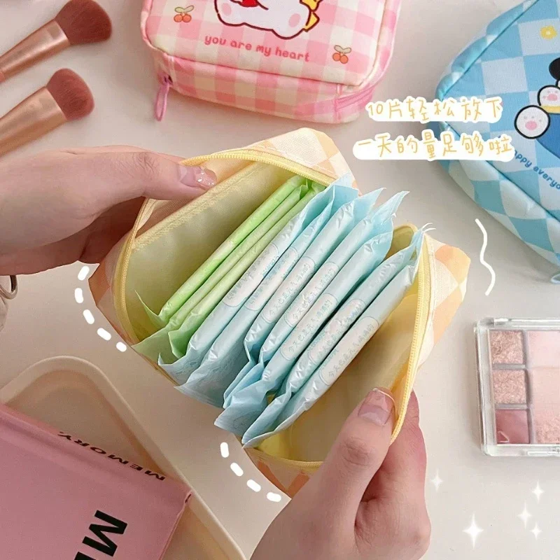 Cartoon Girls Sanitary Napkin Storage Bag Canvas Sanitary Pads Bags Coin Purse Lipstick Makeup Organizer Credit Card Pouch Case