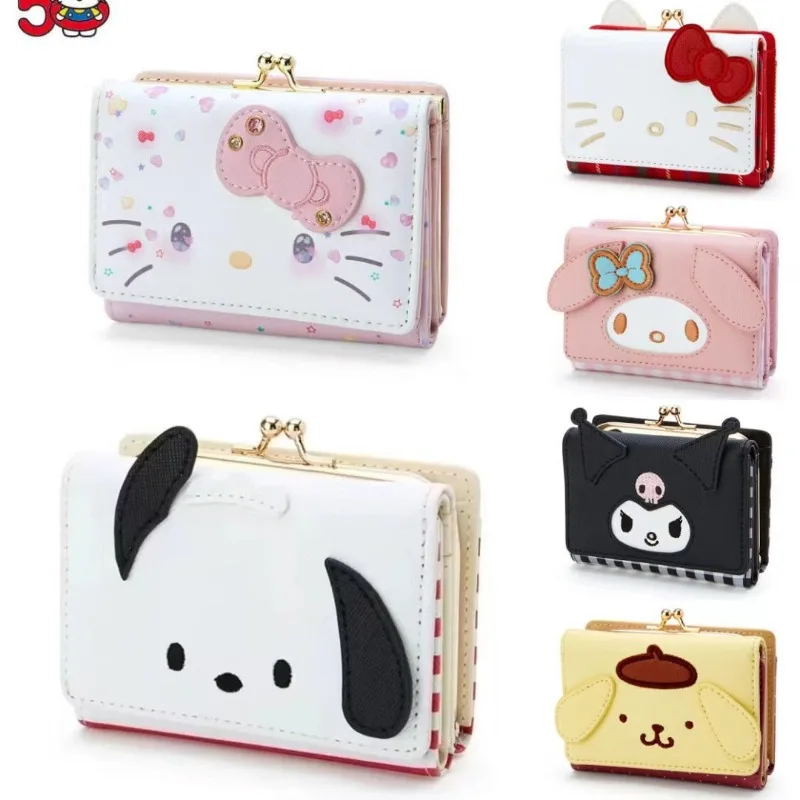 

Sanrio Cinnamoroll Wallet Bag Casual Fashion Pu Leather Coin Purse Cute Kuromi My Melody Cute Folding Card Bags For Women Wallet