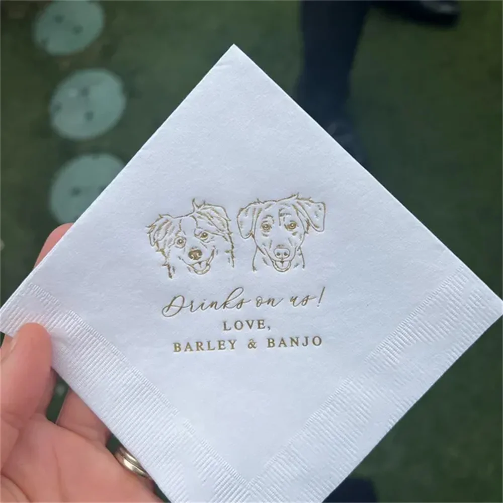 

Custom Illustrated Dog Wedding Napkins, Bridal Shower,Engagement Party,Bar Napkins,Personalized Pet Wedding Napkins, Dog Napkins