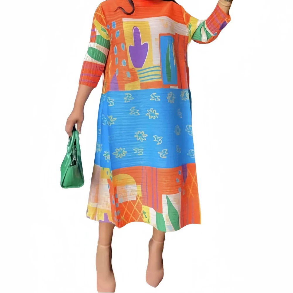 

Plus size dress fashion cross-border pleated fat women's clothing loose cover flesh casual temperament women's skirt-GZXX981