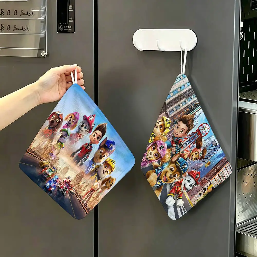 Anime P-Paw P-PatrolS Cute Hanging Kitchen Towel, Polyester Cotton Fabric, Absorbent Hand Wiping Towel for Home Dormitory