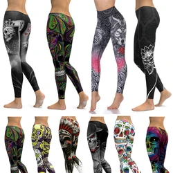 LI-FI Ornamental Skull Leggings Women Yoga Pants Gym Leggings Fitness Sports Wear Elastic Tight Yoga Leggings