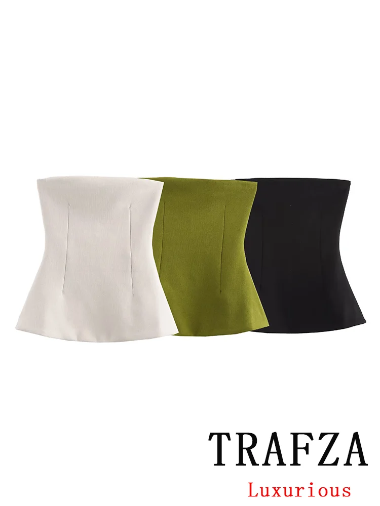 

TRAFZA Sexy Minimalist Chic Women Tops Solid ‌‌Waist-Defining Backless Strapless Vest Fashion 2025 Summer Holiday Female Tops