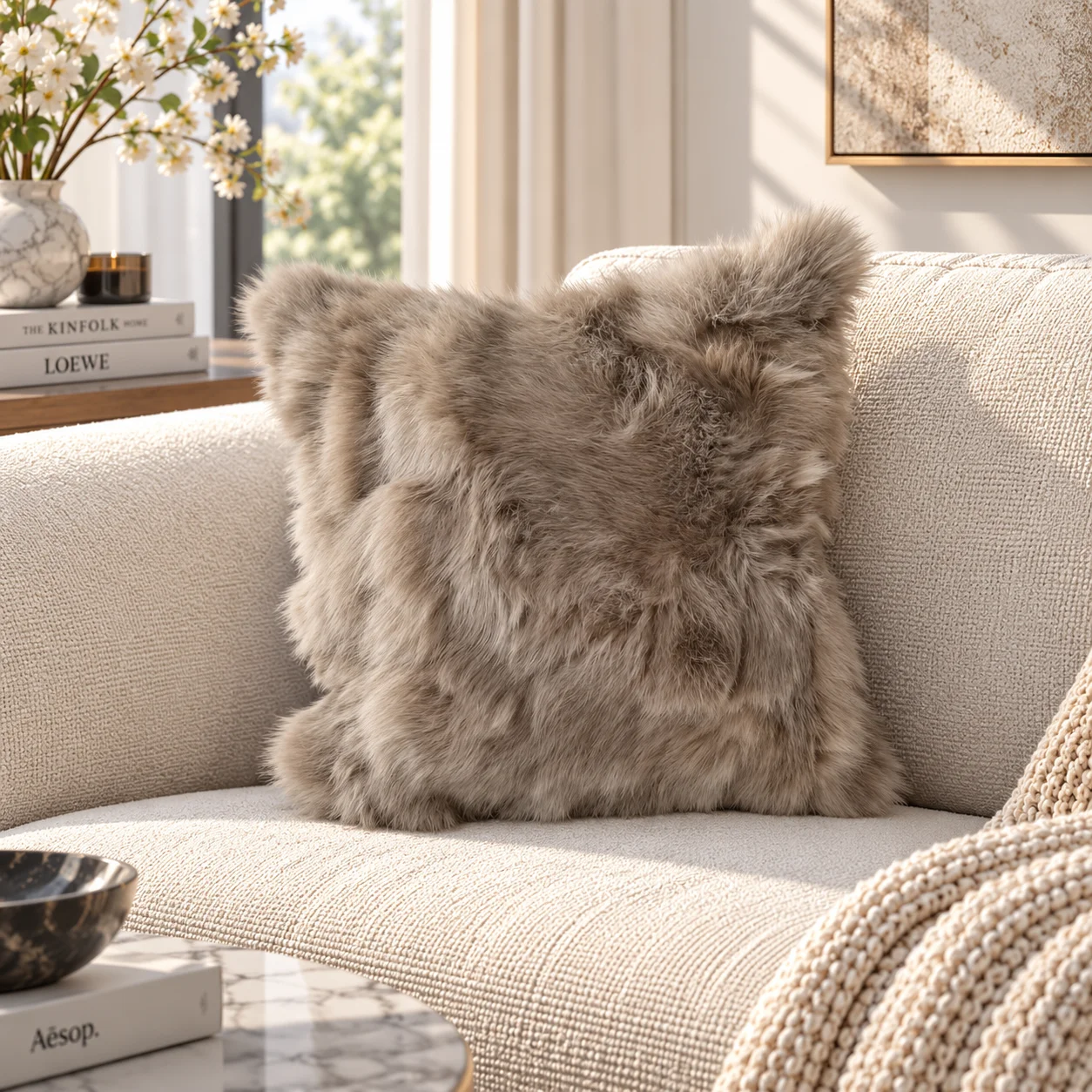 Genuine Rabbit Fur Pillow Cover, Home Cozy Decoration Luxury Fur Cushion Cover