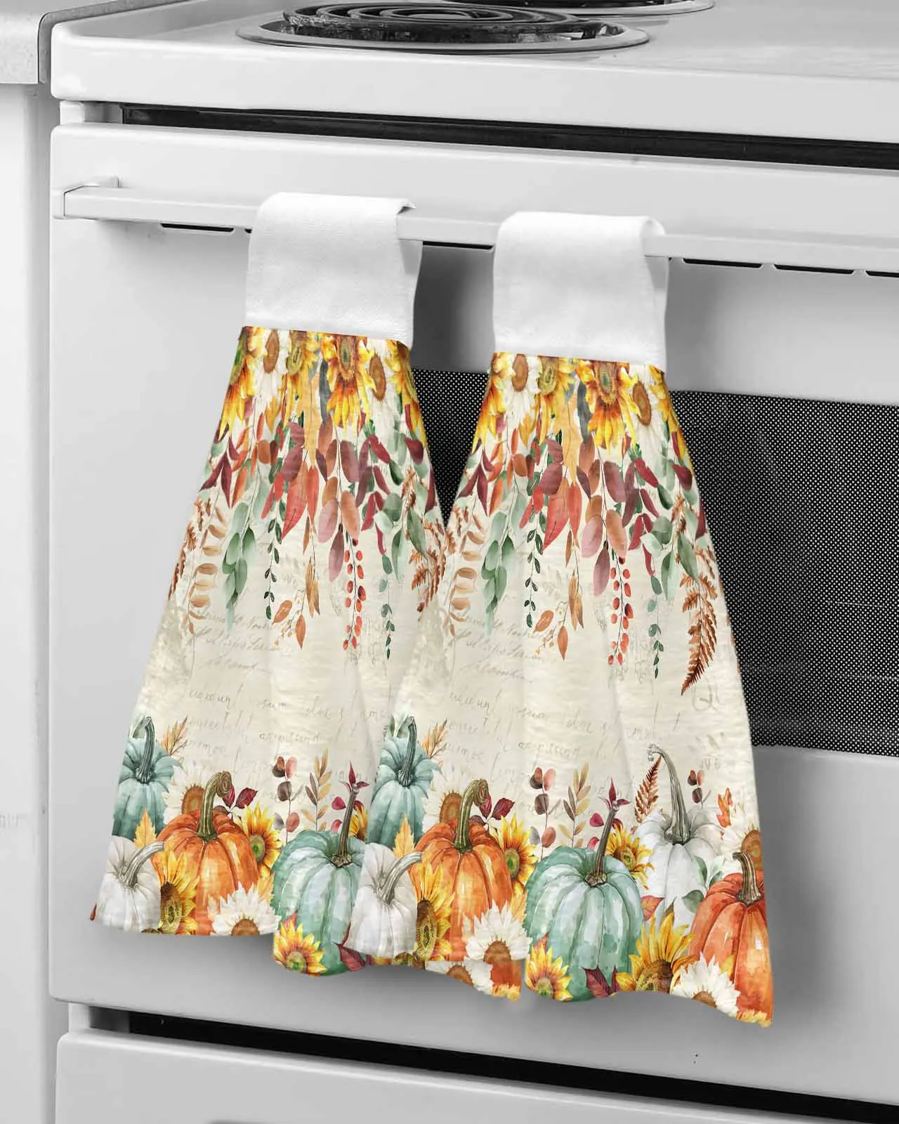 

Green Pumpkin Flower Thanksgiving Wipe Hand Towel Absorbent Hanging Towels Home Kitchen Wipe Dishcloths