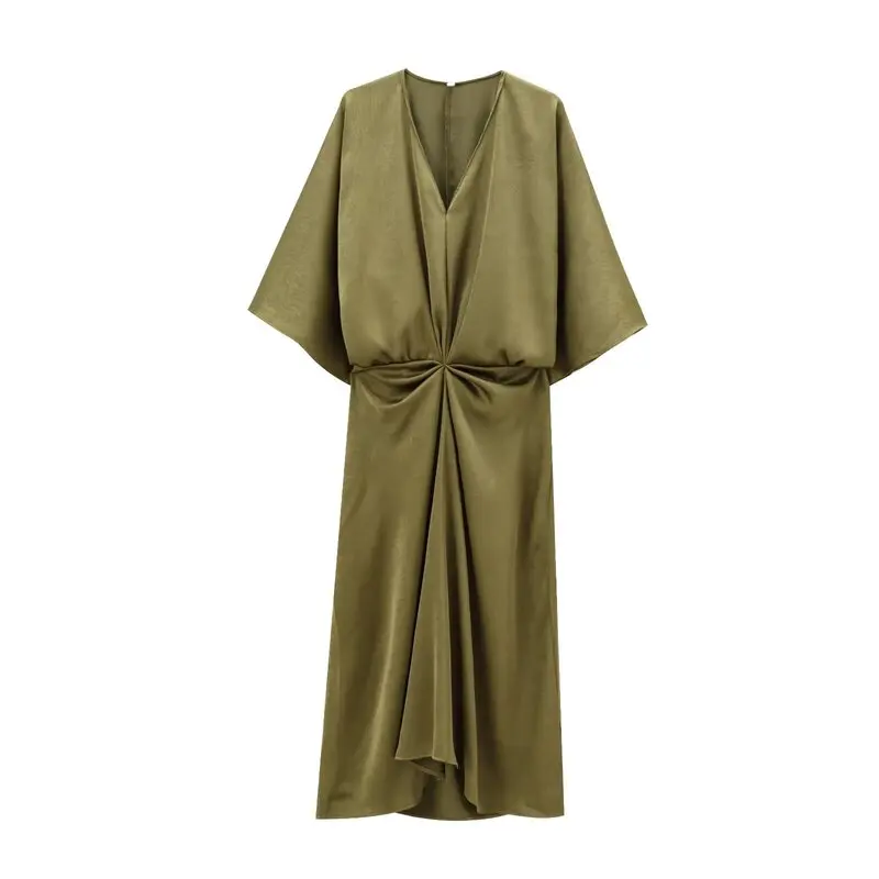 Herbst 2024 Neue Lange Midi Dr frauen Design Sinn Plissee Effekt Pendeln V-ne einteiliges Andere Material 00 % Dr