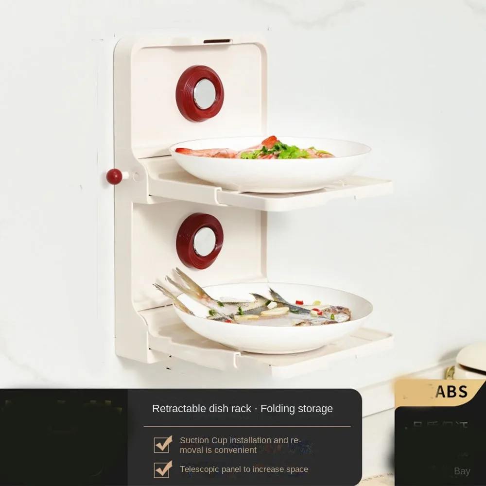 Multi-layer Food Preparation Rack Suction Cup Type No Punching Folding Seasoning Rack Space Saving Wall Mounted