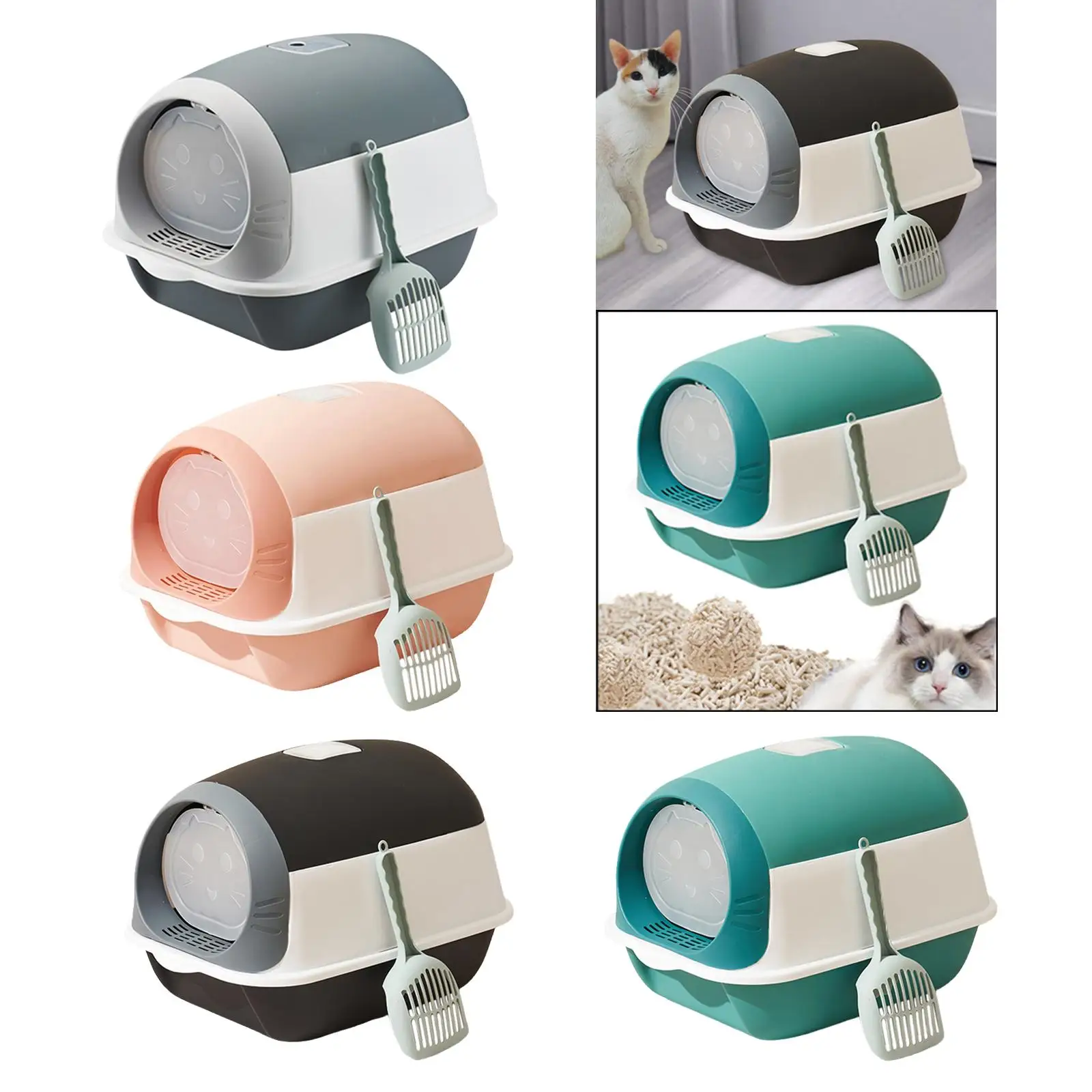 Fully Enclosed Cat Toilet Hooded Cat Sandbox Removable with Front Door Flap