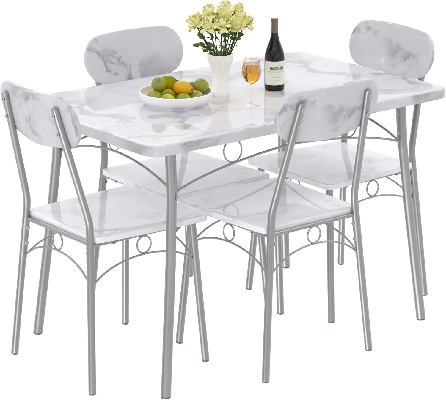 

Dining Table Set for 4 5 Piece Dinette with Chairs for Kitchen, Breakfast Nook and Small Space, 43.3", White