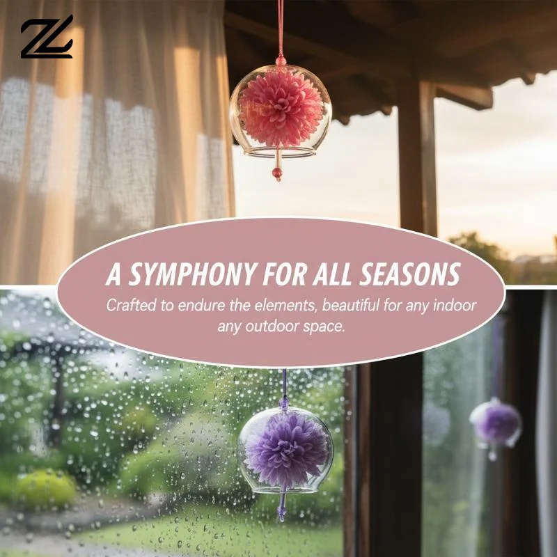 Japanese Glass Wind Chime with Artificial Flower Eco-Friendly Material Hanging Decor for Home Window Garden Birthday Gift Idea
