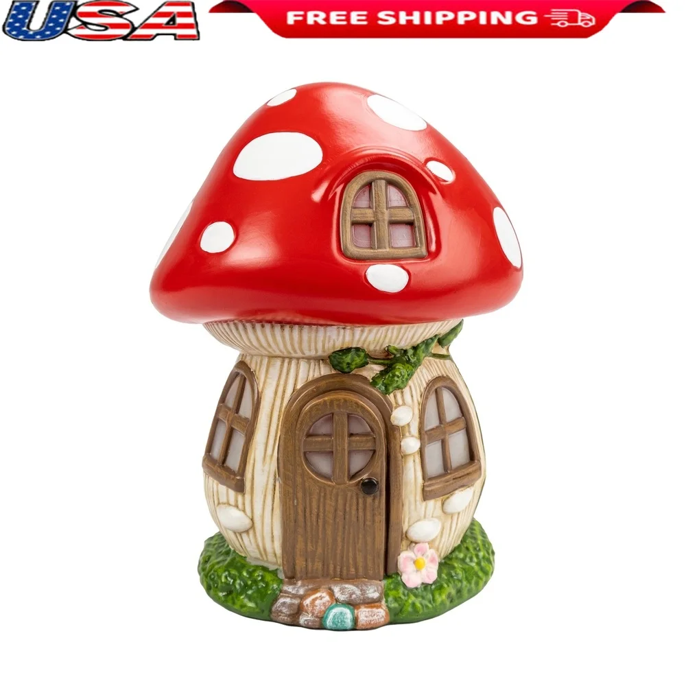 

Solar Mushroom House Statue Outdoor Decor Hand Painted Solar Powered Garden Light UV Resistant Weatherproof Gift Family and