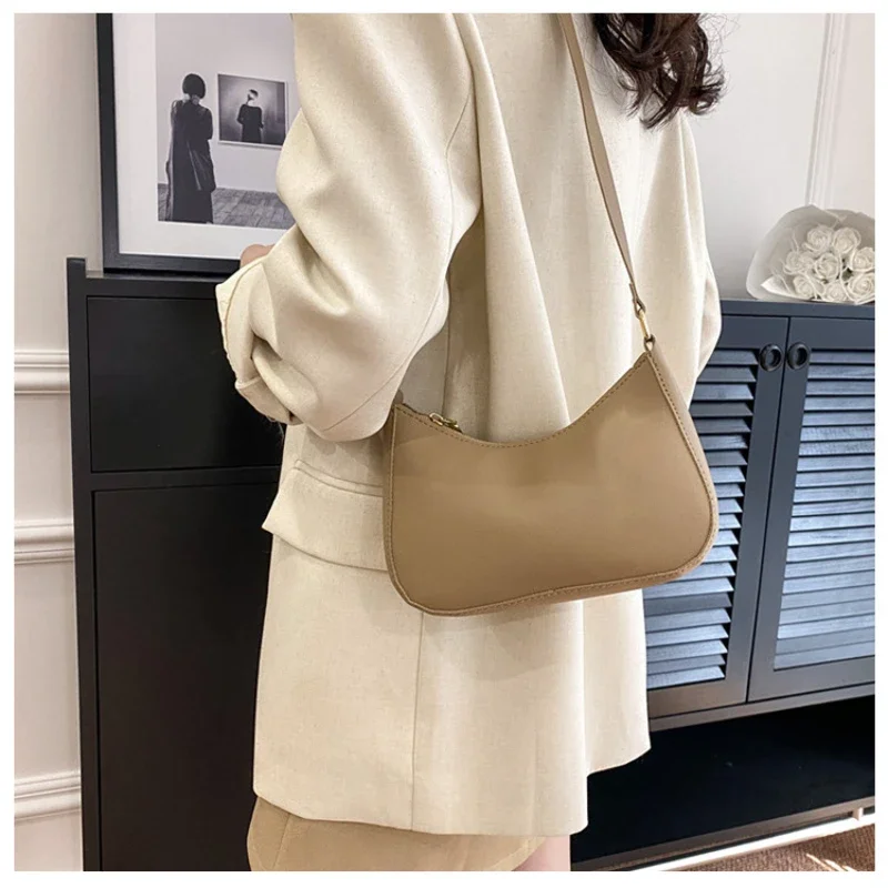 New Women's Fashion Handbags Retro Solid Color PU Leather Shoulder Underarm Bag Casual Women Handbags Designer Bag for Women