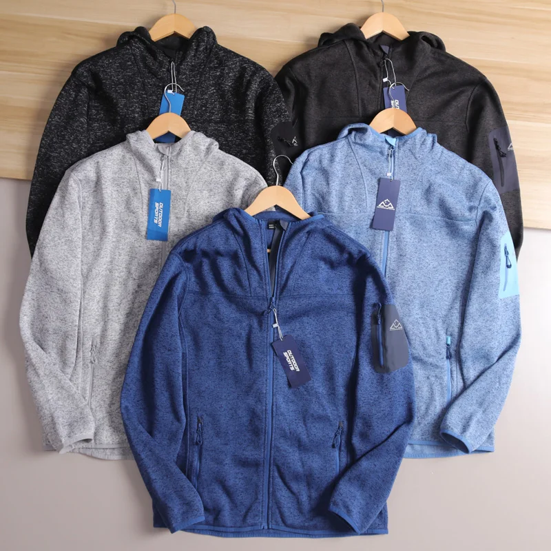 

Мужская осенняя ветрозащитная теплая вязаная куртка с капюшоном, повседневная спортивная куртка с длинным рукавом, модная городская молодежная модель