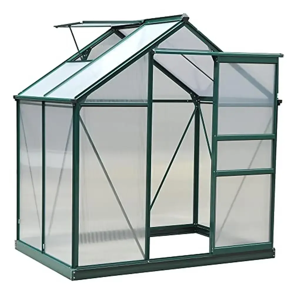 

6.5' Heavy Duty Polycarbonate Greenhouse Kit with Roof Vent and Sliding Door Outdoor Aluminum Walk-in Green House Kit Built to