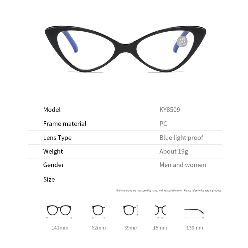 Fashion Cat Eye Reading Glasses Women Anti Blue Light Computer Presbyopic Eyeglasses Retro Classic Hyperopia Glasses Diopter