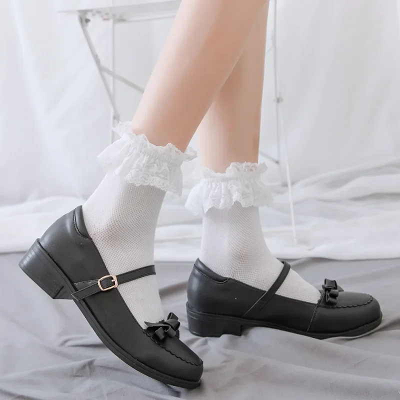 

Lolita Style Woman Socks Black White Ruffle Socks Mesh Thin Lace Sweet Girls Japanese Fashion Lolita Kawaii Cute Socks Women