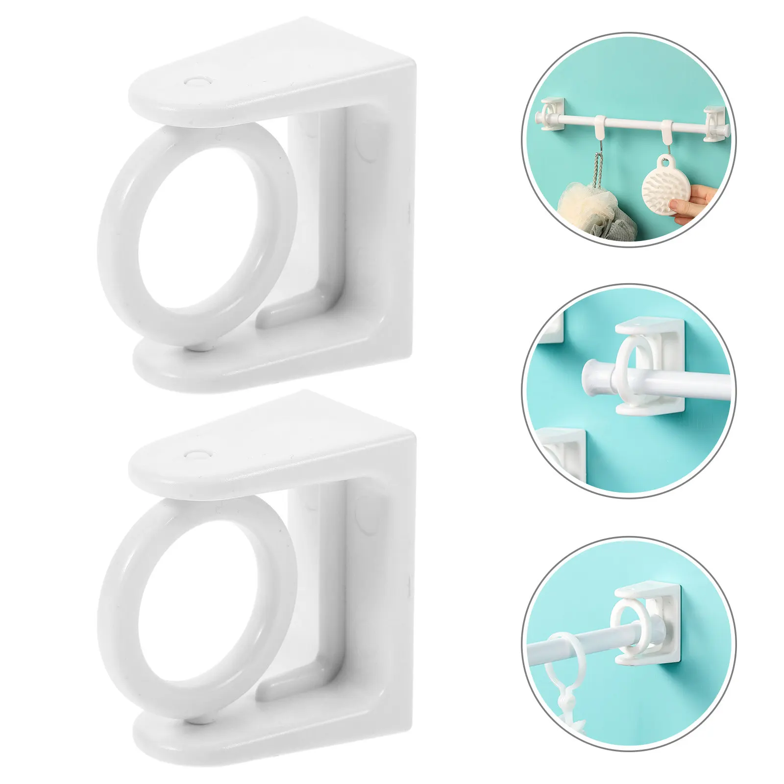 4Pairs Curtain Rod Hooks No Drill Adhesive Mount Shower Curtain Rod Holder Multipurpose Wall Clips Stable Reliable for Bathroom