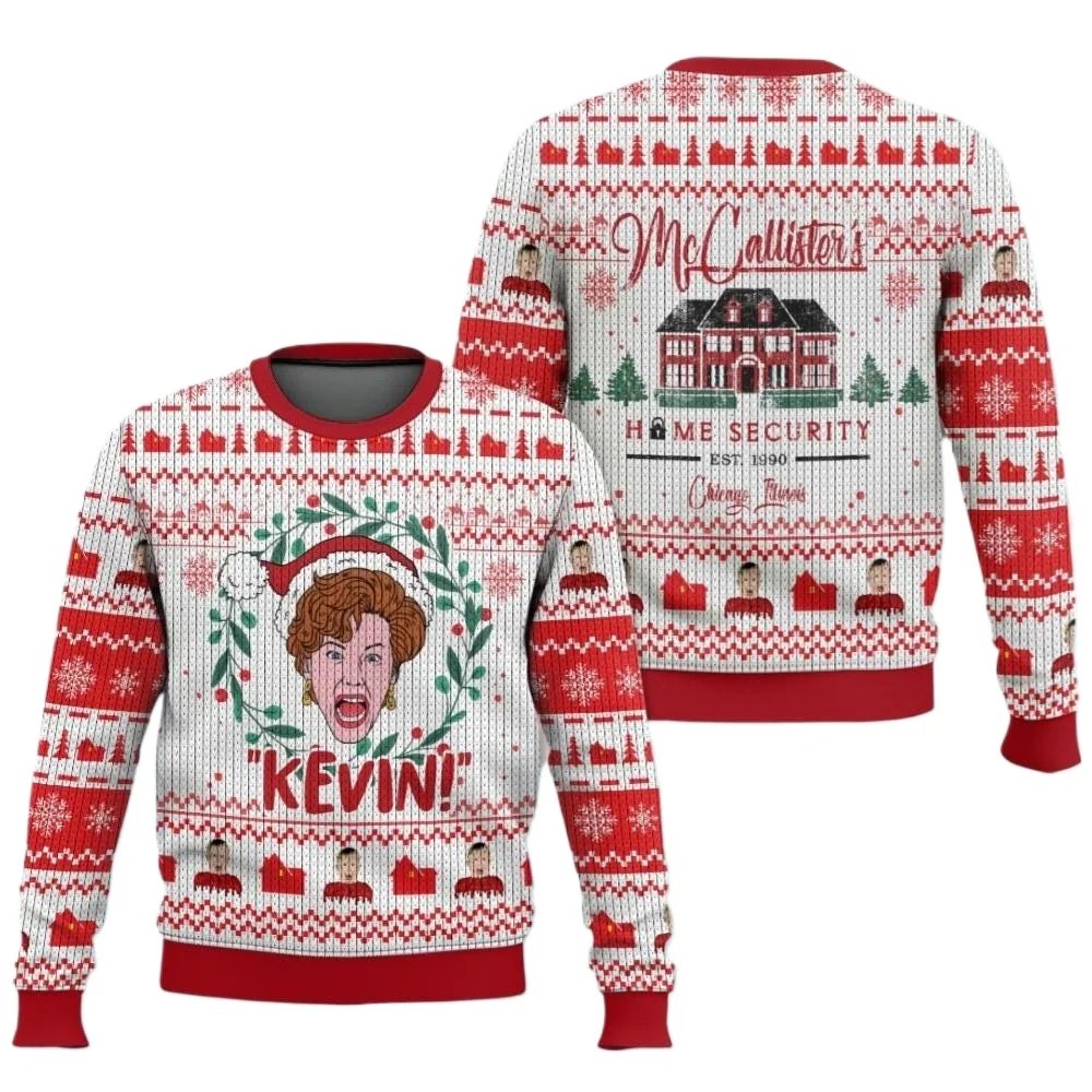 عيد ميلاد سعيد وحده في المنزل سترة عيد الميلاد القبيحة الكرتون الرسوم المتحركة الرجال النساء البلوز أزياء زوجين البلوز #1