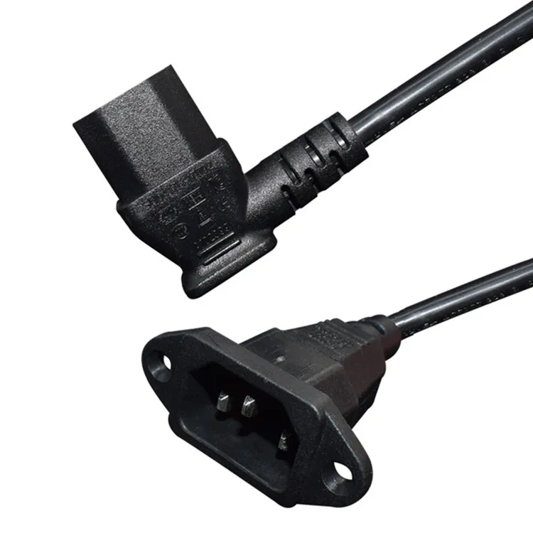 Cable de extensión IEC320 C14 a C13 C14 con orificios para tornillos y C13, con ángulo de 60cm, longitud de H05VV-F 3G