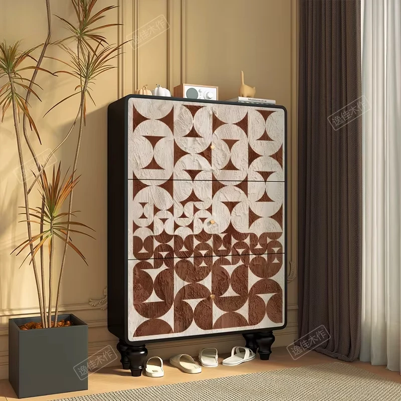 

Entrance minimalist decoration cabinet corridor aisle abstract geometric solid wood ultra-thin tipping shoe cabinet