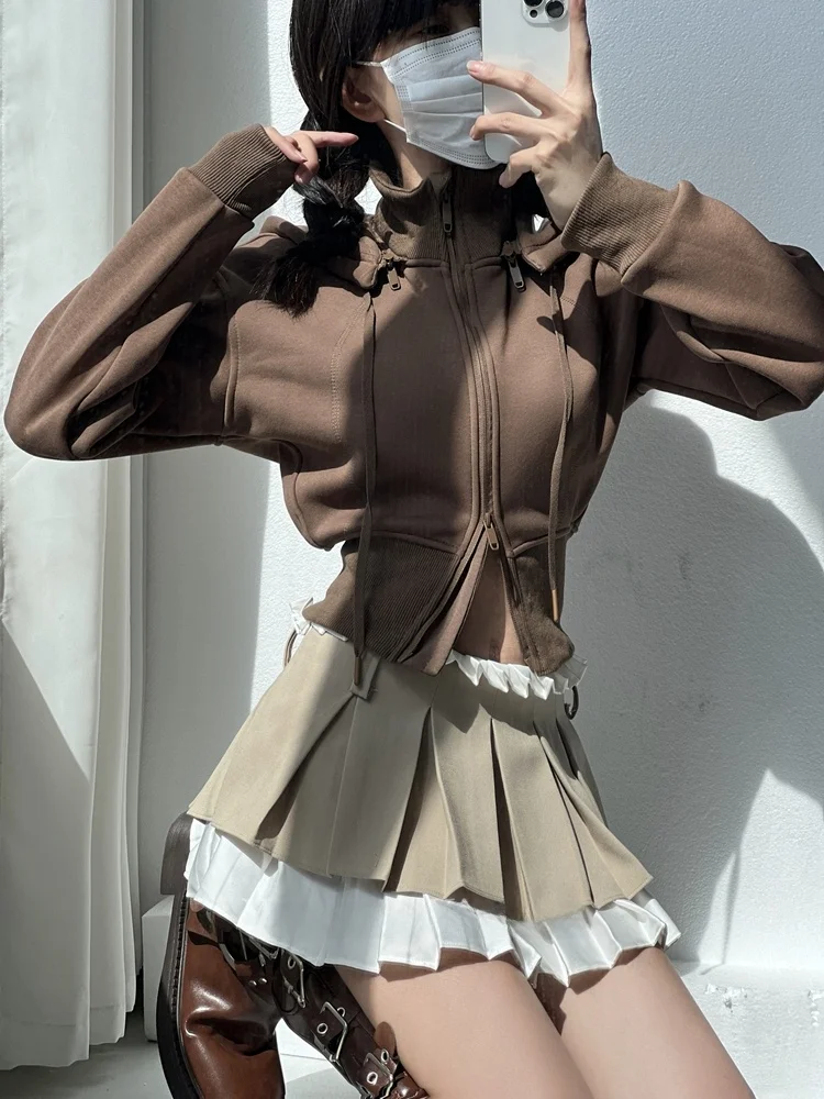 Ay Hoodie Cardigan Feminino Faionable Spicy Girl Cintura-Aconchamento Primavera Versátil Longo Sve ort Casacos Jaet