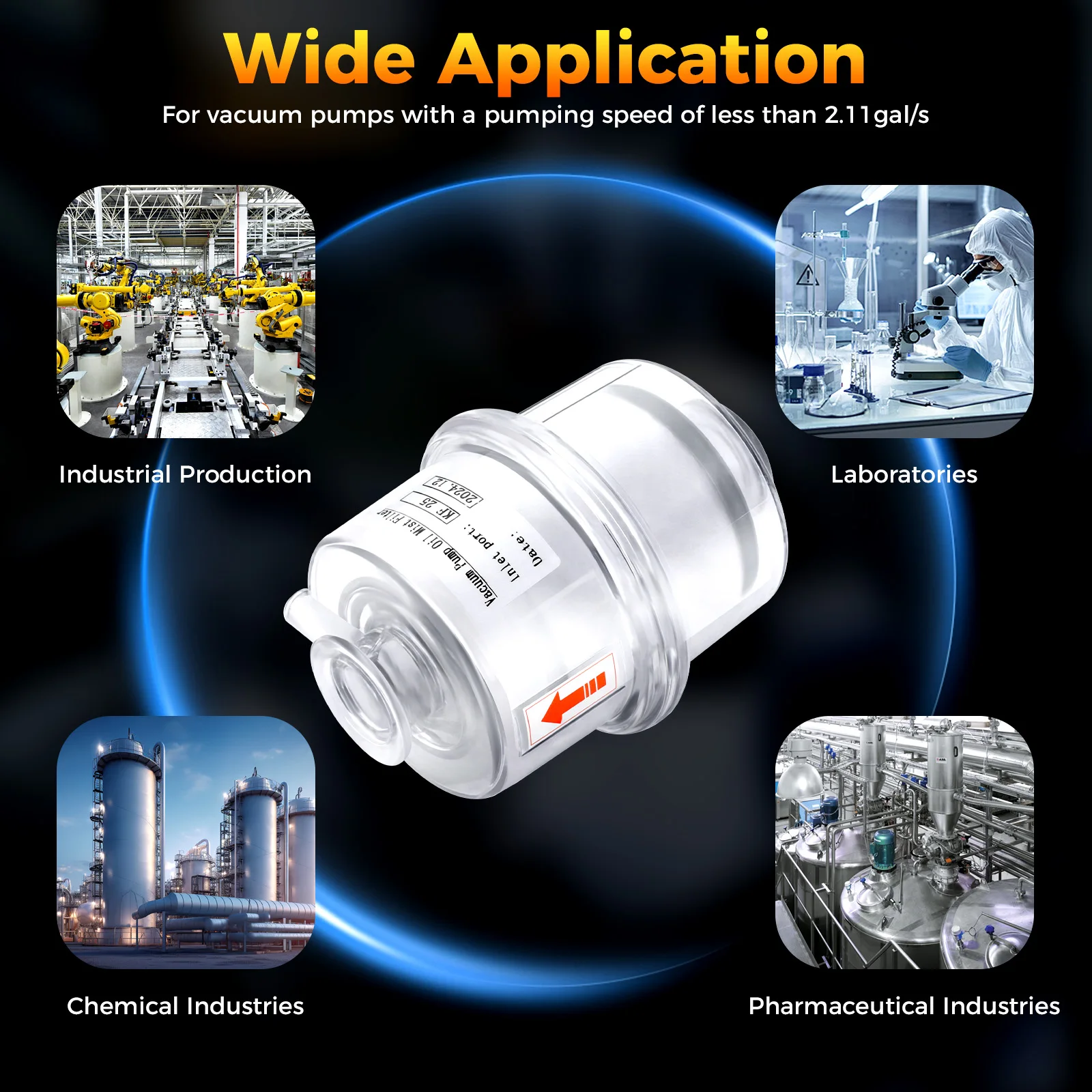 KF25 Interface Oil Mist Filter for Vacuum Pump - High-Efficiency 95% Filtration, Durable PC Material, Clear Shell Design for Fum