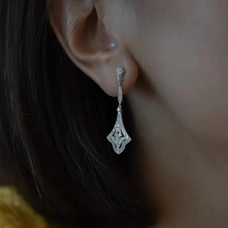 

Vintage Dangle Earring Zircon 925 Sterling silver Party Wedding Drop Earrings for Women Bridal Promise Jewelry Birthday Gift