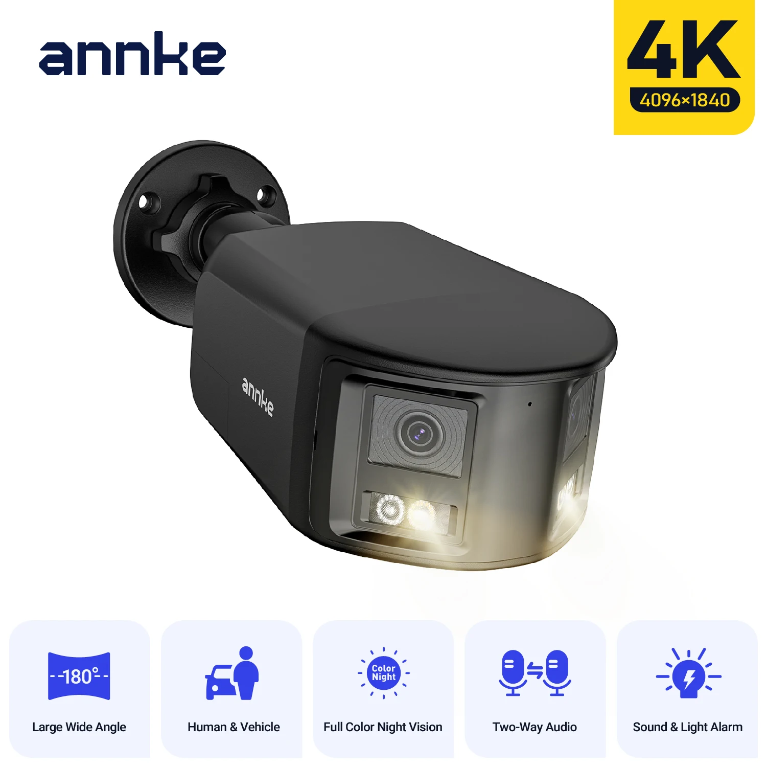 ANNKE 4K 8MP 180 °   Dual-Objektiv-POE-Überwachungskamera, IP67, für den Außenbereich, 1/2 Stück, intelligente Farbnachtsicht und aktive Abschreckung, Zwei-Wege-Audio-Überwachungskamera für NVR