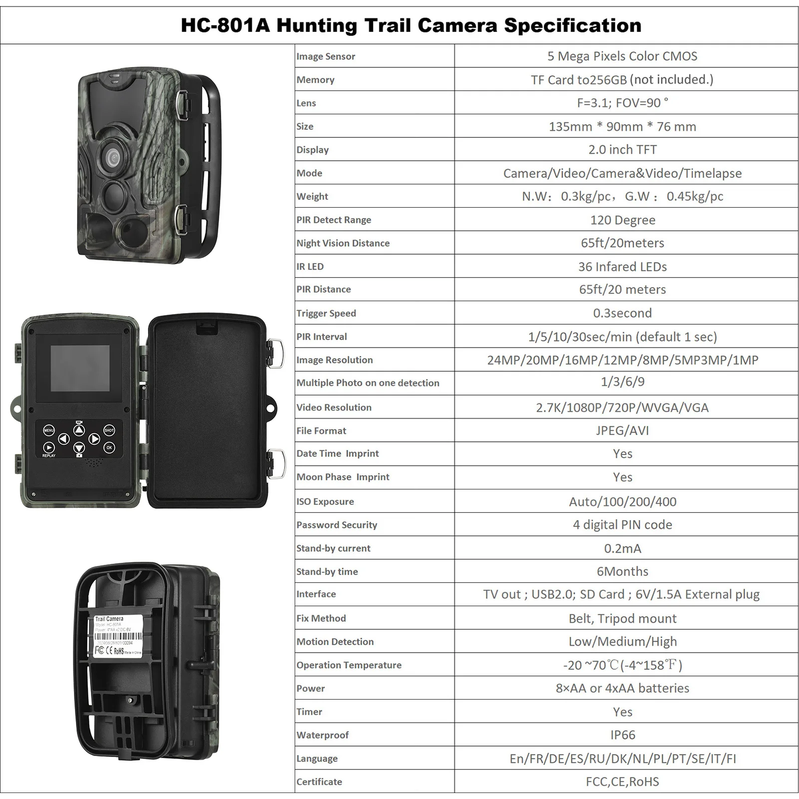 Trail Camera Night Vision Motion Activated Waterproof 24MP+2.7K Wildlife Camera w/36 IR LEDs 5MP CMOS IP66 Critter Camera