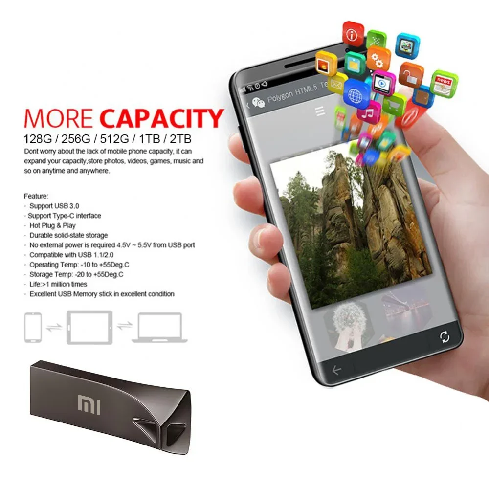 Xiaomi U Disk 2tb Metal Usb 3.0 High Speed Flash Drive Waterproof Large Capacity Portable Memoria Transfer Usb Pen Drive