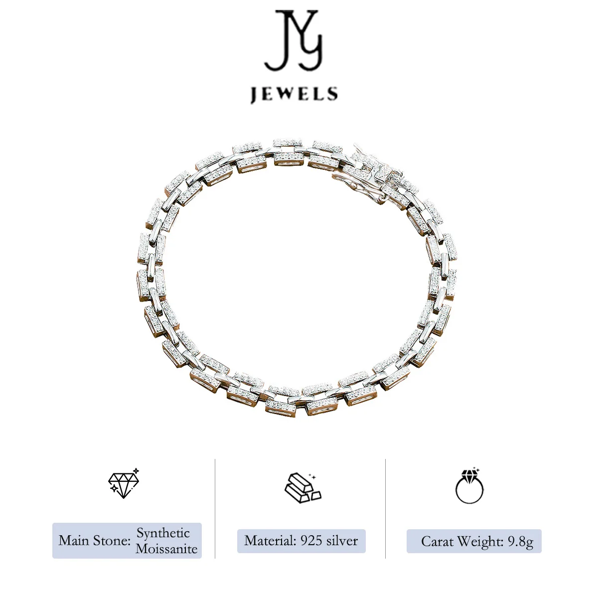 【JYJZZ195】S925 Sterling Silver Synthetic Moissanite Bracelet, Niche Minimalist Design Noble Temperament Trend Bullying, Cuban Ch