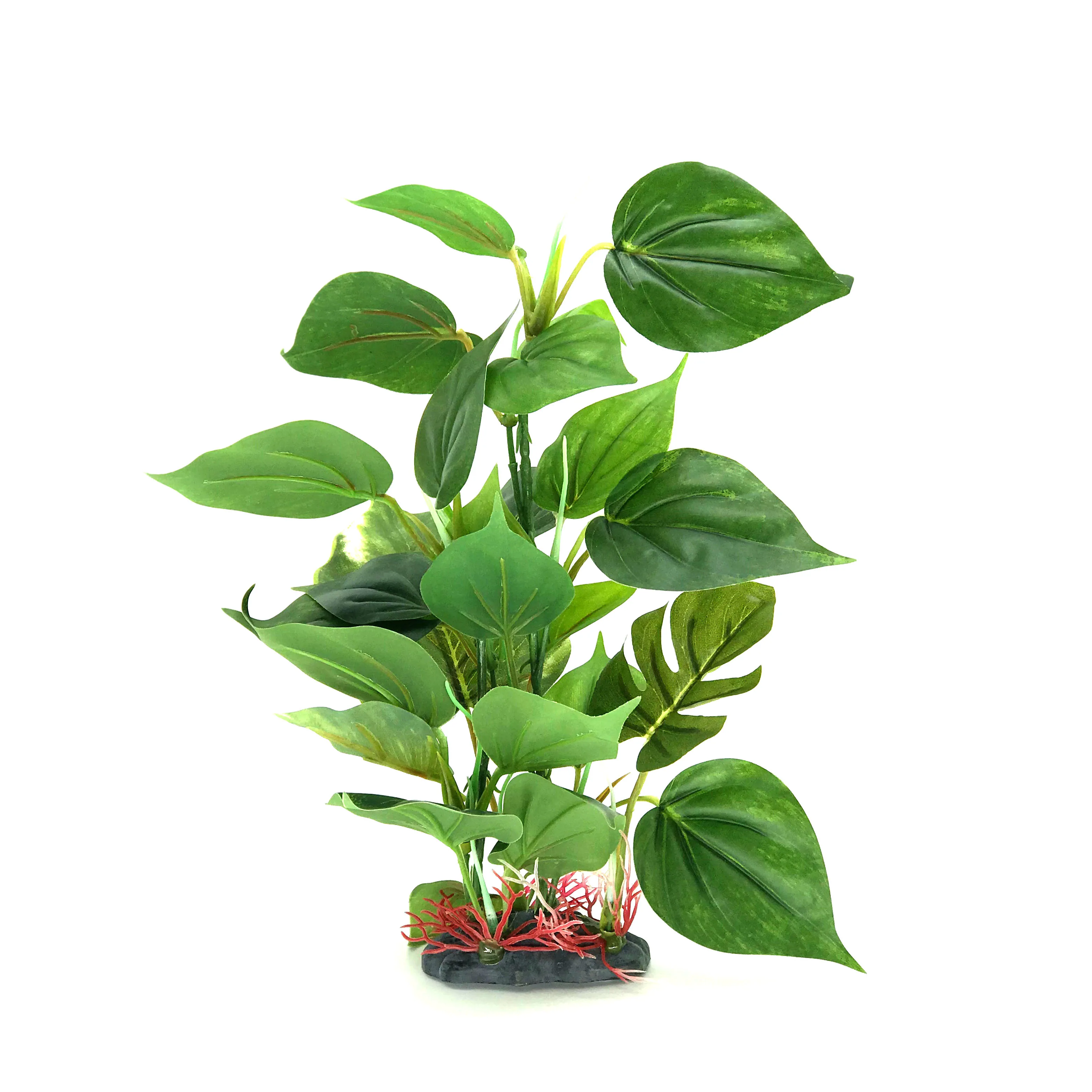Plantas de decoração de aquário artificial planta aquática de plástico com grandes folhas verdes plantas subaquáticas tanque de peixes planta aquática adorno