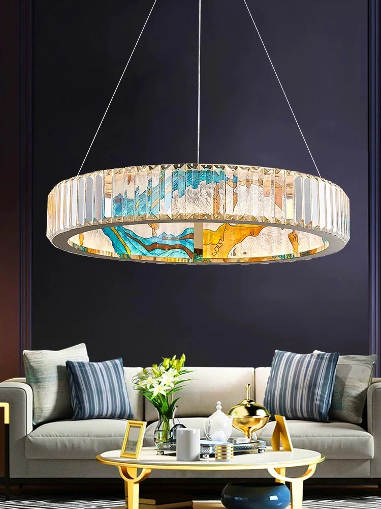 Modern Enamel Crystal Art Decoration LED Pendant Light Handmade Painting Ceiling Living Room Bedroom High-End Pendant Light