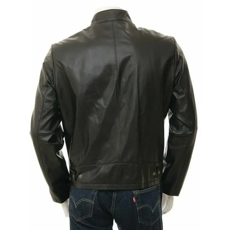 Mens Lambskin Real Leather Jacket Slim Fit Motorcycle Biker Black Basic Jacket