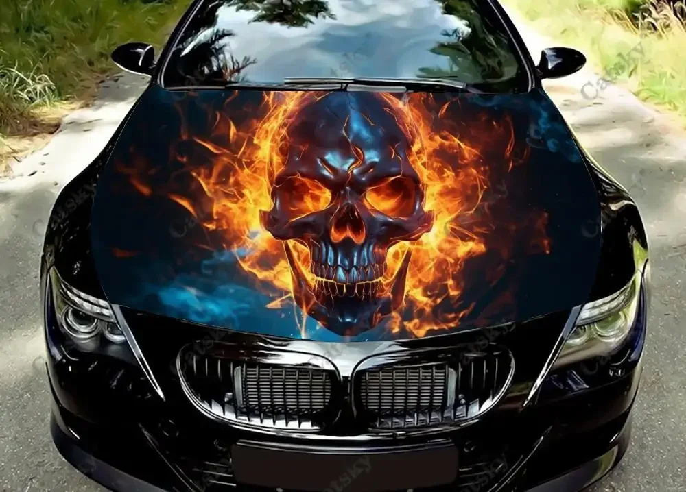 

Spooky Scary Burning Skull Car Hood Decal Truck Decals Vinyl Sticker Graphic Wrap Stickers Trucks Cars Bonnet Vinyls Decoration