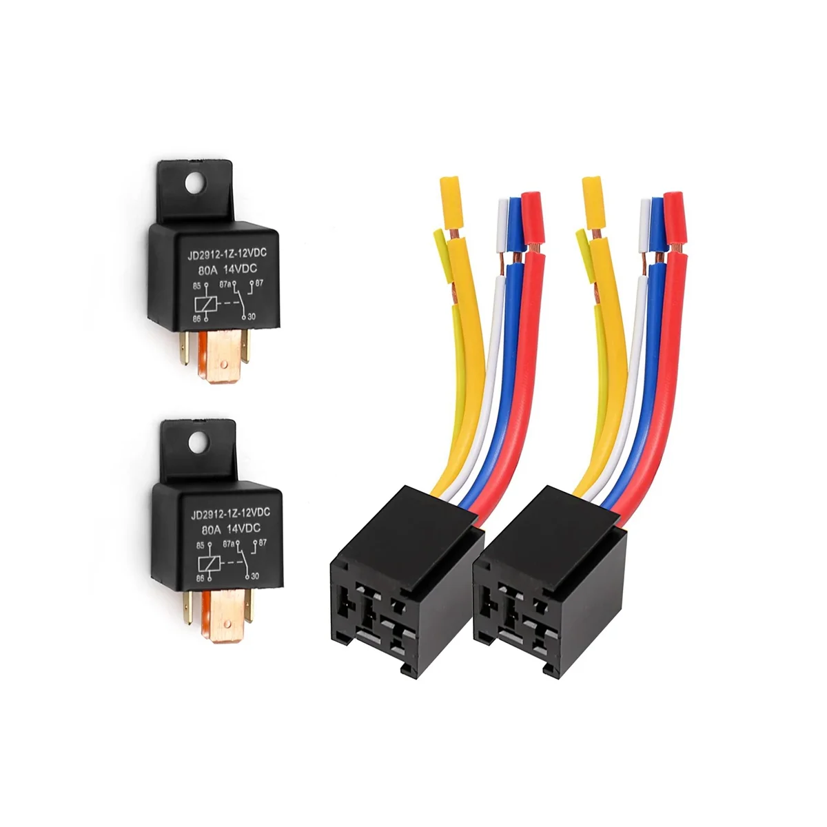 Car Relay with Harness, 5Pin 80A Relay On/Off Normally Open SPDT Relay Socket Plug JD2912-1Z-12VDC 80A