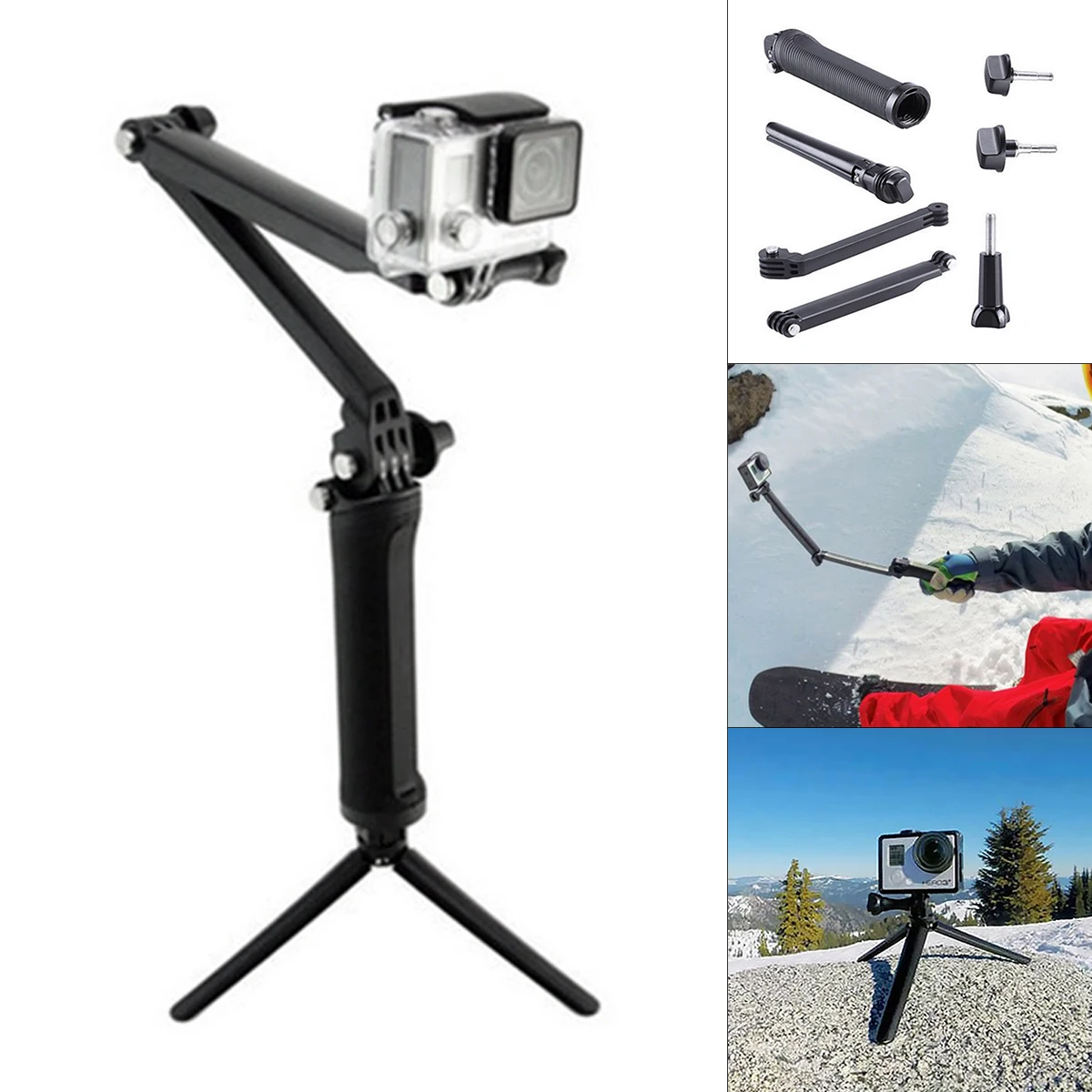 Waterproof Multifunction Selfie Stick Floating Hand Grip + 3-Way Grip Arm Monopod Pole Tripod Fit for GoPro Action Camera