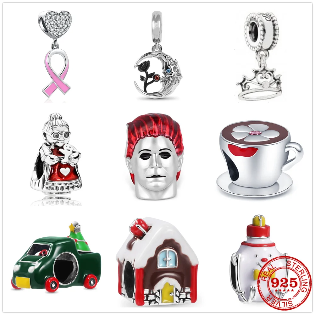 New 925 Sterling Silver Cup Snowman House Car Crown Pendant Beads Fit Original Pendant Charms Bracelet Bead DIY Women Jewelry