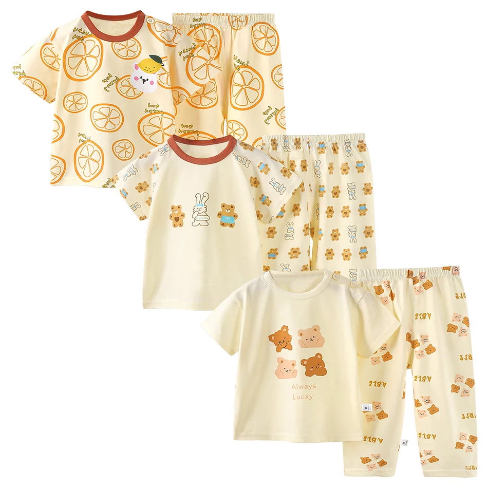 

A-Class Comfortable Kids Short Sleeve Set Boys and Girls with Cute Animal Patterns Design Perfect for Warm Nights and Daily Wear