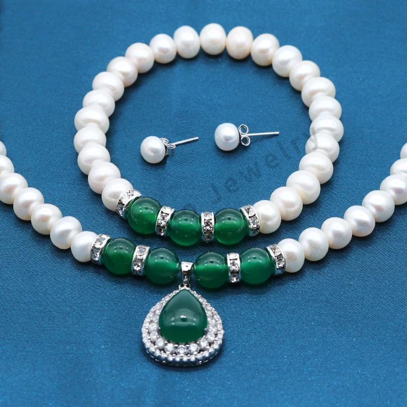 High-Grade Natural Fresh Pearl Jewelry Set with Bracelet Earring and Necklace for Women