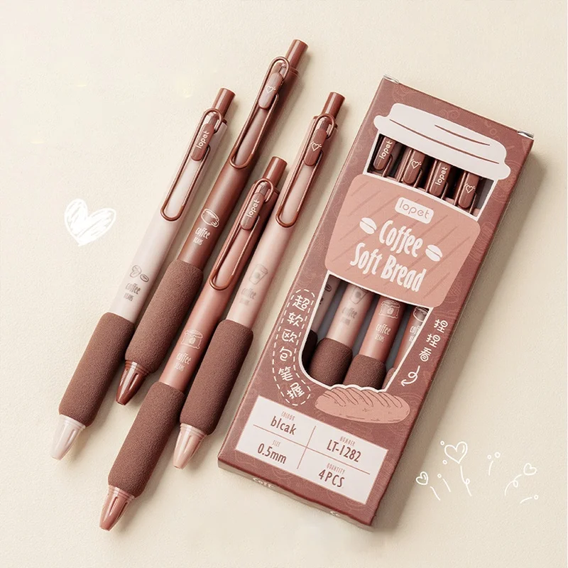 4pcs/set Lovely Coffee Neutral Pen 0.5mm Pressed Black Water Pen For Kids Fashion Office School Gel Pens