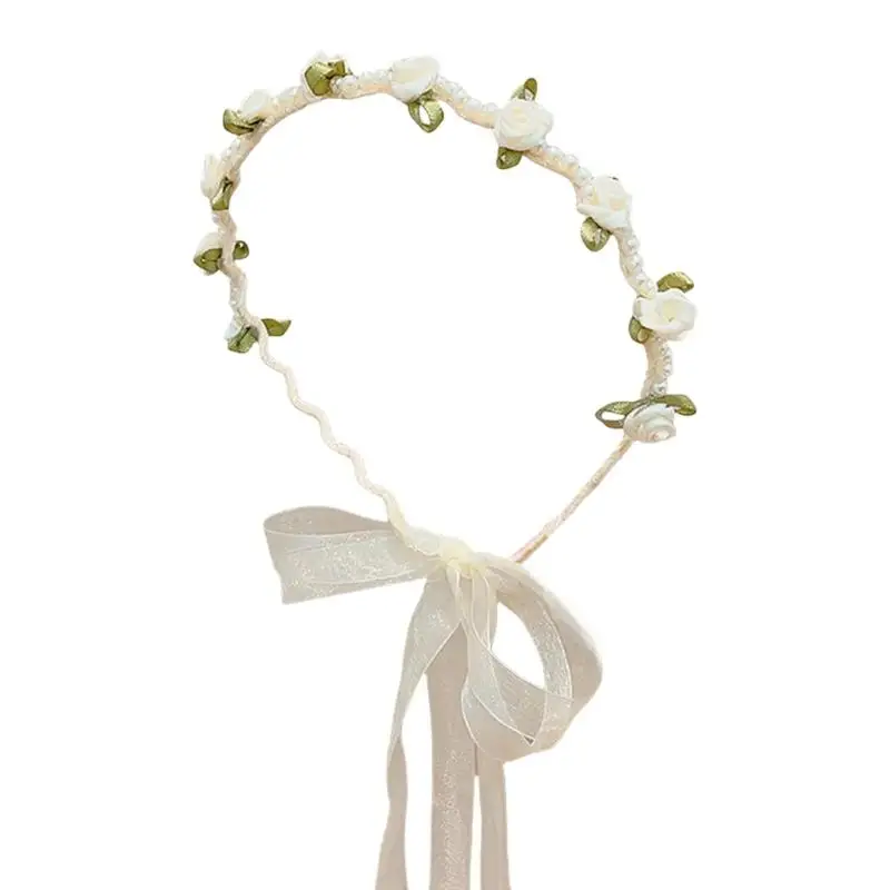 

A52E Stylish Pearls Embroidered Hair Band Props For Special Occasion Evening Event