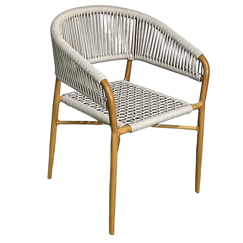 

Nordic milk tea shop cafe outdoor balcony tables and chairs, homestay aluminum alloy drawstring rattan chairs outdoor balcony