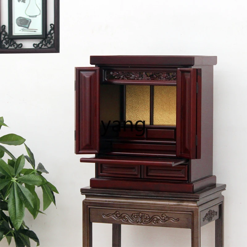 Yjq Solid Wood Buddha Niche Clothes Closet Chinese Bodhisattva Altar with Door God of Wealth Wall Cupboard Guanyin Altar