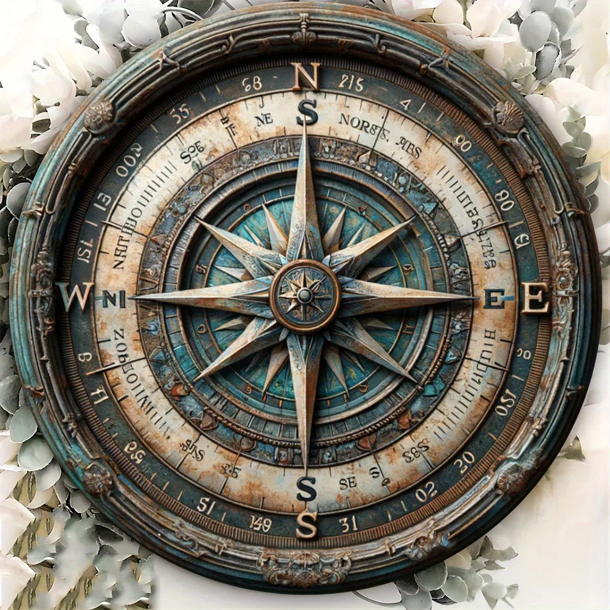 Vintage Compass Sign Round Wooden Sign, Nautical Theme Wall Art Decoration, Bar Garage Cafe Restaurant Living Room Decoration